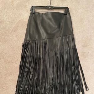 Intermix black leather skirt with fringe NEW